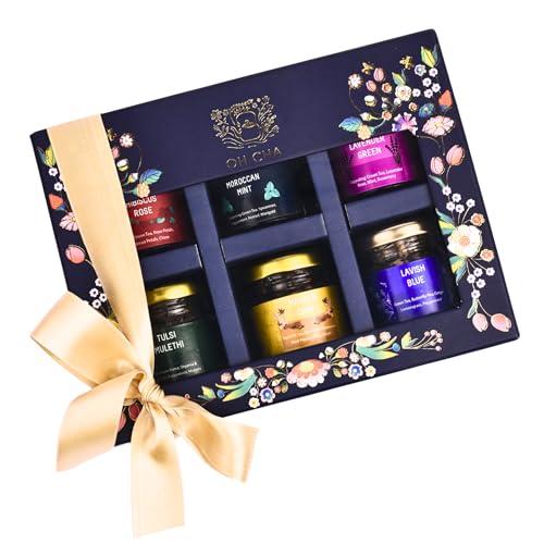 Image of OH CHA - Assorted Teas Gift Box | Tea Gift Set with 6 Flavors | Assorted Teas Green Tea, Herbal Tea, Masala Chai | Healthy Exotic Tea Sampler Gift Pack | Birthday Gift | Wedding Gift | Corporate Gifts | Clients, Festive Gifting