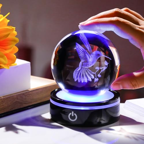 Figura Decorativa Bola de Cristal Colibrí 3D con Base LED miniatura 5