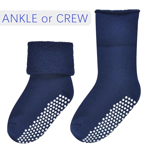 Toddler Socks with Grips Baby Non Slip Socks Turn Cuff Cotton Warm Ankle Crew Socks with Grippers 12 Pairs4