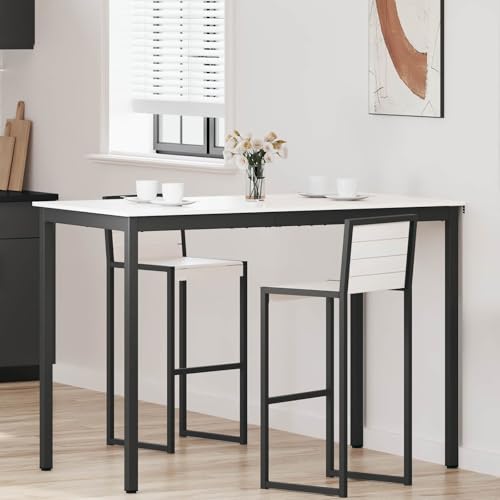 Table de bar blanche en pin massif 150x80x105 cm rectangulaire stable