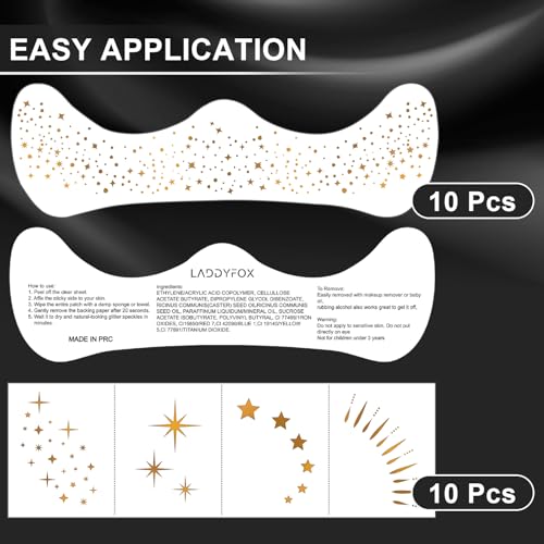 20 Pcs Gold Face Makeup Patches, Glitter Freckles Face Tattoo Gold Makeup, Glitter Freckles, Sparkle Makeup Patches, Waterproof Face Glitter Temporary Tattoos for Women