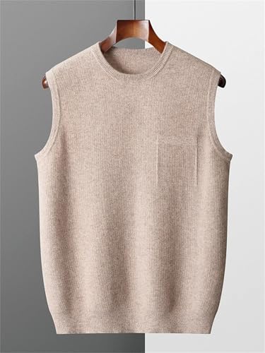 UIOKLMJH Men's Fall Winter Crew Neck Sleeveless Knitted Pullover Basic Casual Warm Solid Merino Wool Sweater Vest3