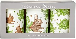 Thornback & Peel Set of 3 Round TIN Caddies-Rabbit & Cabbage, Multi, 106(D) X 150 MM (Each)