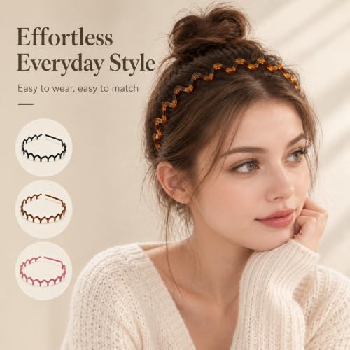 Gnovldg 8 Pièces Zig Zag Headband 8 Styles Résine Serre Tete Homme et Femme – vue 5