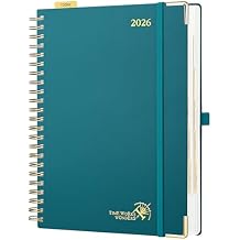 POPRUN 2026 Daily Planner One Page A Day - [A4 Large Size 8.25" x 12" -Spiral Hard Cover], Agenda 2026 Hourly Appointment Book with Monthly Calendar, Pen Holder, Ivory Paper -Pacific Green