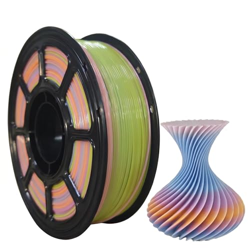 JAREES PETG 3D Printing Filament Glazed Rainbow Multicolor Gradient Filament 1.75mm, Blue-Pink-Orange-Green for Holiday 