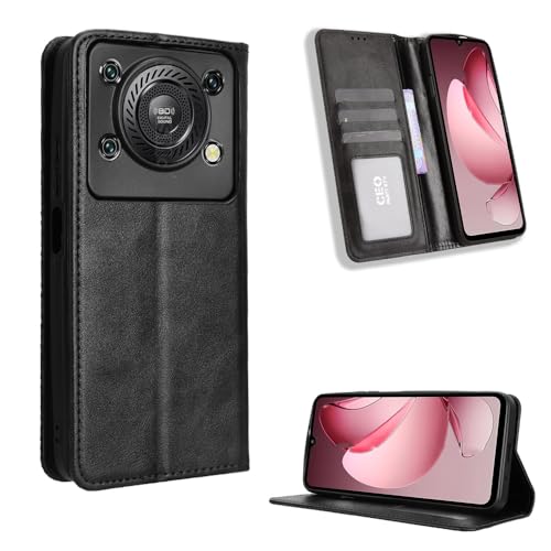 Housse cuir Oukitel C60 Pro étui à rabat noir pour ranger vos cartes