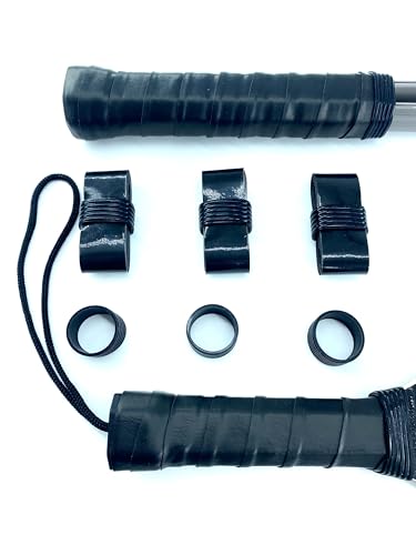 Pickleball Grip Tape Includes Silicone Handle Grip Rings - 6 Piece Set - Overgrip Tape for Pickleball Paddle, Tennis Racquet, Badminton, Racquetball, Squash, Baseball Bat, Fishing Poles. Color: Black