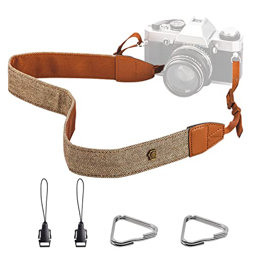 1 fotocamera tracolla, con due fibbie di collegamento, regolabile, confortevole cotone fotocamera tracolla, semplice retrò cinghia della macchina fotografica