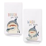 OJMFHEGEE Shark Kids Bathroom Hand Towels 16x24 Inch Set of 2, Shark Bathroom Decor, Coastal Marine Animal Decorative Hand Towels for Boys Girls Bath Room Washroom Restroom