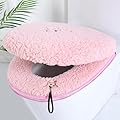 HICYOO Toilet Seat Warmer Cover & Toilet Lid Cover Pink Fuzzy Toilet Seat Covers for Bathroom with Zipper Handle Plush Thicker Washable