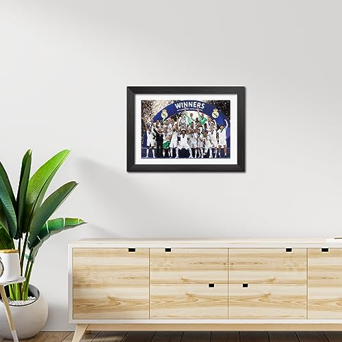 Image of TenorArts Real Madrid Champions League Poster UCL 2022 Trophy Celebration Wall Photo Frame Painting with Matt Finish Black Texture (12 inches x 9inches)