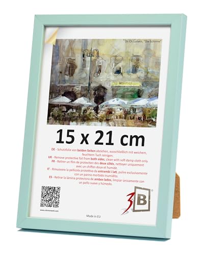 3-B Cadre photo LUND - Bleu clair - 15 x 21 cm (A5) - Cadre en bois, cadre photo, cadre portrait avec verre acrylique