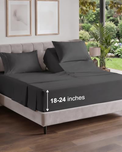 Image of Flex Top Split Head King Sheet Set - 4 Piece Extra Deep Sheets - Charcoal