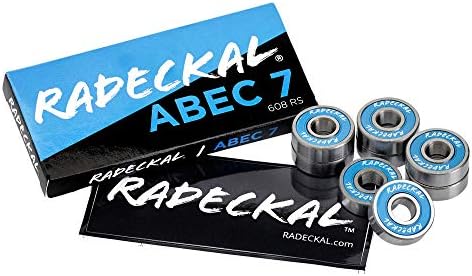 RADECKAL Blue ABEC 7 Skateboard Bearings, Skateboards, Longboards, Cruisers, Inline Skates, Roller Skates, Pre-Lubricated, High Precision Rating, Long Lasting (1 Set of 8)…