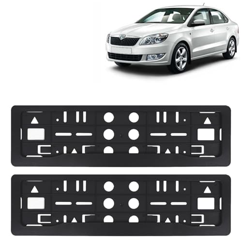 Image of KINGSWAY Rapid Car Number Plate Frames for All 2011 to 2016 Models of Skoda Car Registration Plate Holders, Black Licence Plate Covers (Front and Rear), Universal Size 51.5 x 14.5 cm