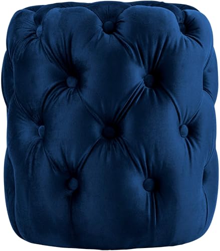 CLP Tabouret Rond en Velours Drancy, rembourré avec Boutons décoratifs, Look Chesterfield, pour Salon, Chambre, Couleur:Bleu, Taille:M
