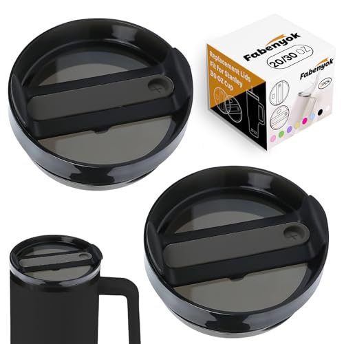 Fabenyok 30 OZ Tumbler Lid Replacement Fit for Stanley Cup, 2 Pack Replacement Lids Fit for Stanley Travel Tumbler, Spill Proof Tumbler Covers for Stanley Cup Accessories (Opaque - Black)