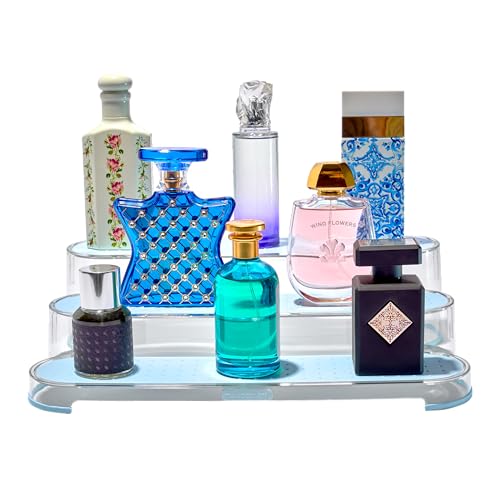 madesmart Clear Shelf Organizer - Blue | BATH COLLECTION | 3-Tier Cabinet or Countertop Organizer | Soft-grip Lining and Non-slip Fee | BPA-Free