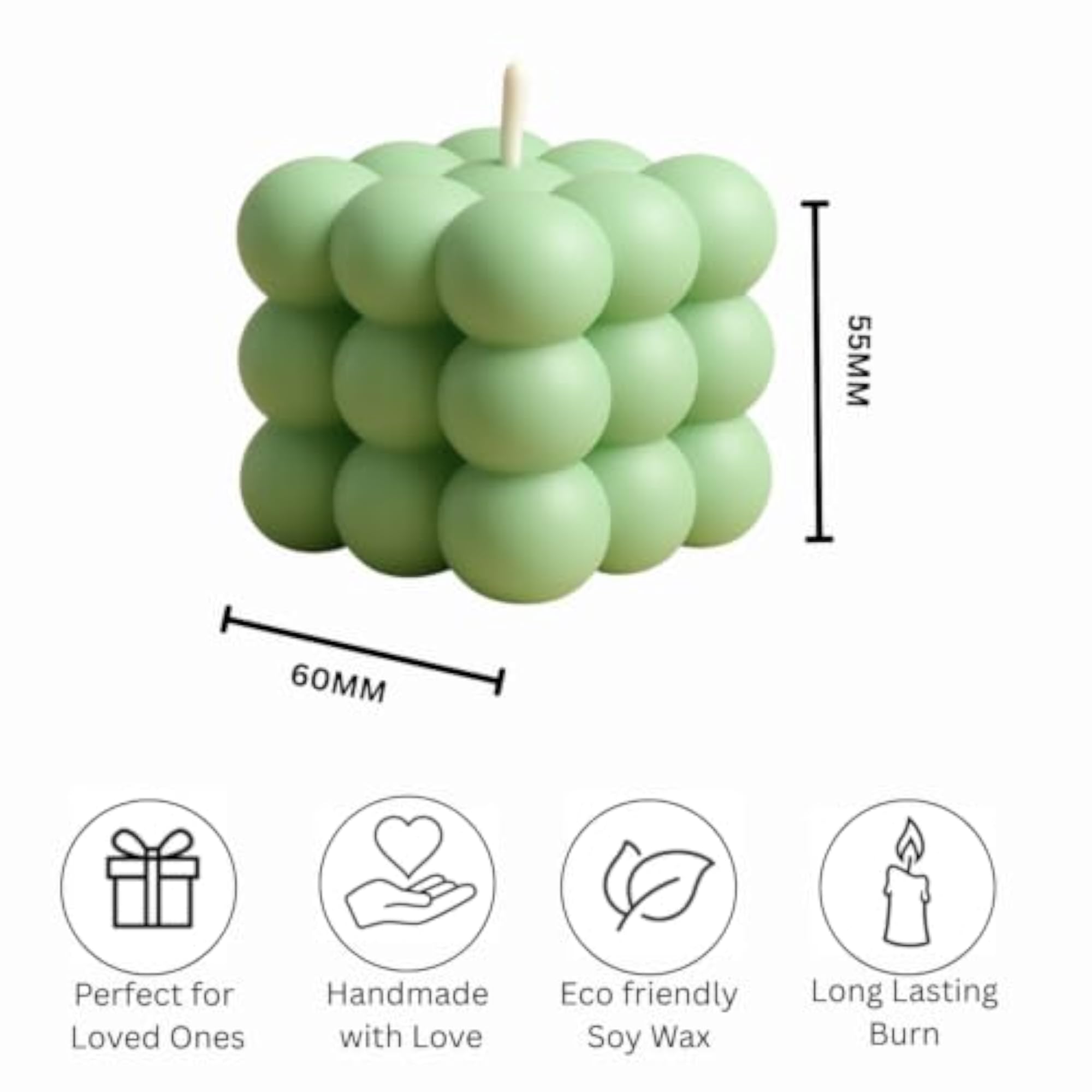 Bubble Cube Candle, Sage Green, Handmade Decorative Gift Set