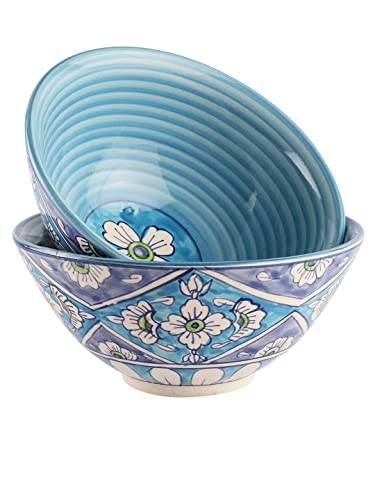 Image of miah decor Ceramic Serving Bowl Handmade Stoneware Matte Finish Serving Bowl for Food Salad Curries Pasta Noodles Snacks Rice Chutney Breakfast (MD-244-MFN)