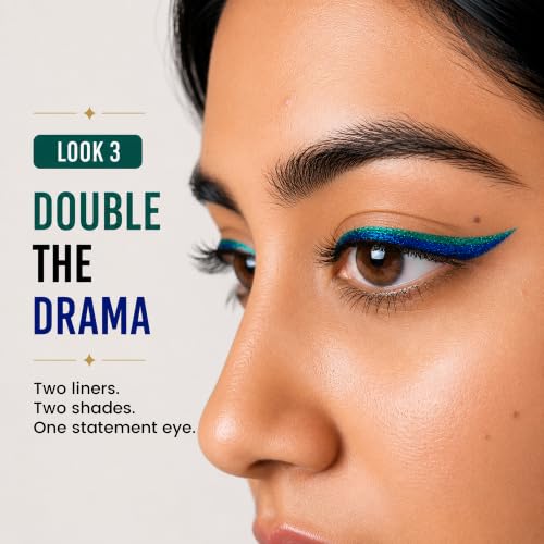 Image of Parul Garg Beauty PARIE Emerald Green & Sapphire Blue Shimmer Liquid Eyeliner Pack of 2| Waterproof, Long-Lasting & Quick-Drying | Precision Applicator | Enriched with Argan Oil | Intense Shimmer Finish | 3 ml