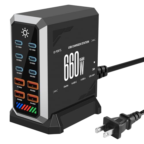 Cargador tipo C de 140W para múltiples dispositivos estación de carga USB
