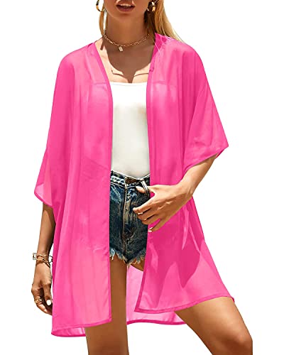Pinup Fashion Kimono Cover Ups Swimwear Women - Cardigan Sheer Swimsuit Chiffon Open Front Coverup
