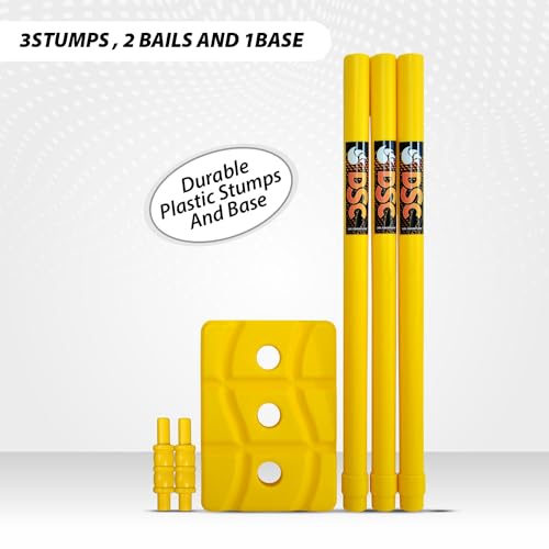 Image of DSC Plastic Cricket Stump Set with 3 Stumps, 2 Bails and 1 Base, Size-Mens, Color - Yellow