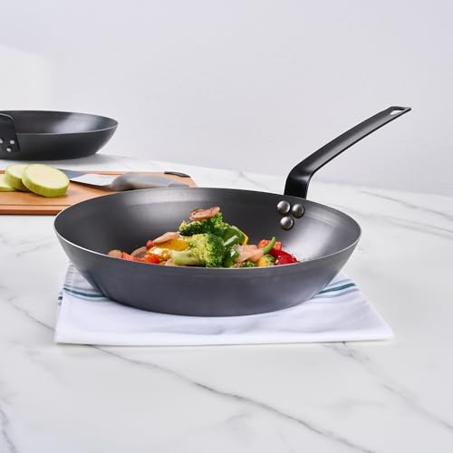 Restaurantware-Met Lux 12 Inch Fry Pan, 1 Lightweight Frying Pan - Induction-Ready, Triple-Riveted, Black Carbon Steel Cooking Skillet, Durable, for Searing, Sauteing, and Browning Food - Image 2