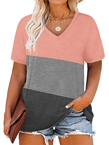 Plus Size Tops for Women Summer Short Sleeve Shirts Basic V-Neck Tees E 22W