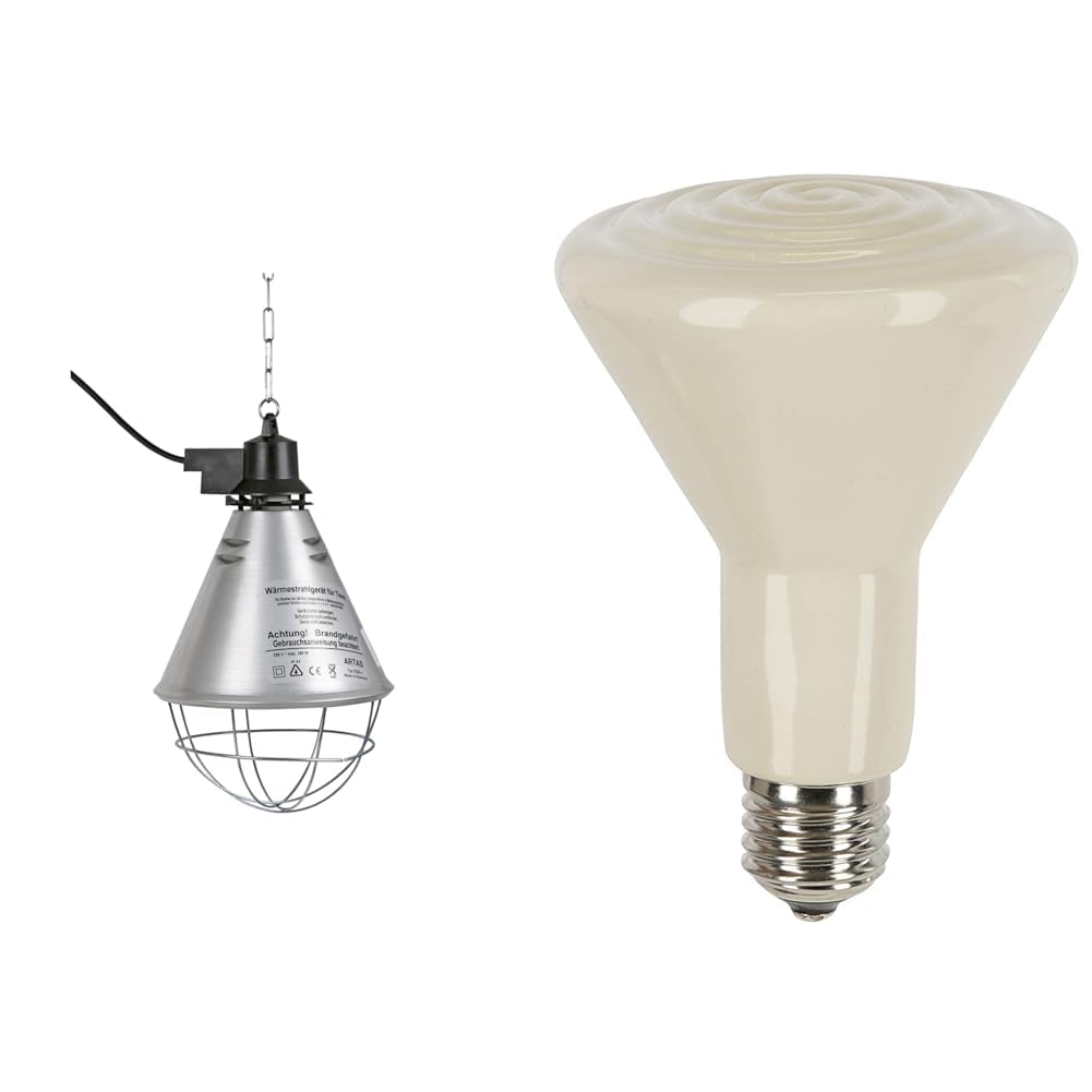 Kerbl Infrarot Wärmestrahler für Ferkel/Küken & Keramik Dunkelstrahler 150W, Infrarotlampe 230V dimmbar, Sockel E27