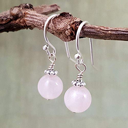 Rose Quartz Natural Gemstone Minimal Drop Earrings - 925 Sterling Silver
