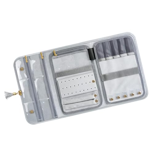 VALICLUD Bolsa Enrollable para Joyas Organizador de Viaje Estuche Plegable Portátil para Mujer Gran Capacidad y Cierre Protege Collares y Pendientes Color Gris Material Duradero