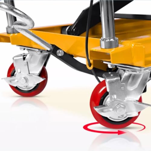Tabella di sollevamento idraulica manuale di forbice, altezza regolabile resistente 28-60", ruote di bloccaggio per movimentazione sicura del materiale
