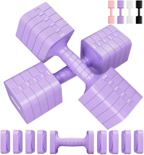 Adjustable Dumbbell Set for Women Men Weights Dumbbells Sets 20LB Hand Weights Pair Exercise Fitness dumbbell Adjust dumbbells set of 2 for Home Gym Workout Strength Training Equipments Purple