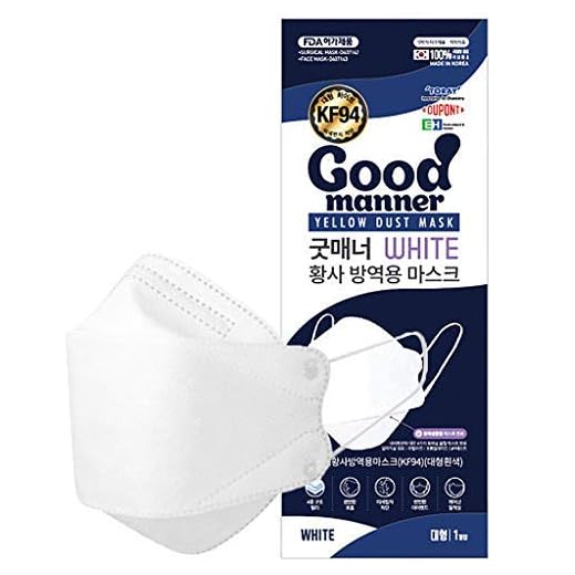 (50 Count) WHITE KF94 Certified Protective Face Safety Mask, For Adults and Older Children, Individually Packaged, Made in South Korea - Good Manner