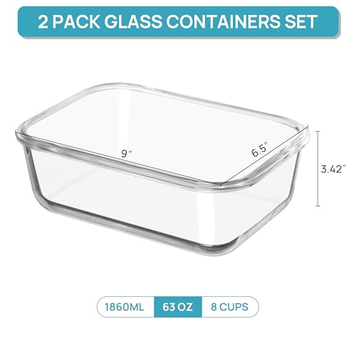 image for Vtopmart 2Pack 1860ml/ 63oz Large Glass Storage Containers with Lids, 