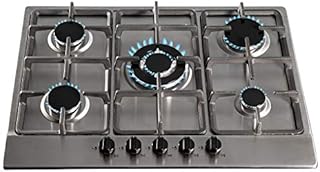 SIA 70cm Stainless Steel 5 Burner Gas Hob With Cast Iron Pan Stands & Wok Burner