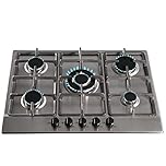 SIA 70cm Stainless Steel 5 Burner Gas Hob With Cast Iron Pan Stands & Wok Burner