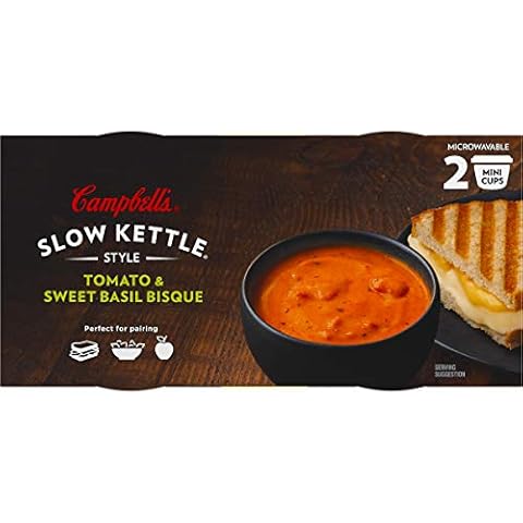 Campbell's Slow Kettle Style Microwave Soup, Tomato & Sweet Basil Bisque, 7 Ounce Cup (2 pack) Cover