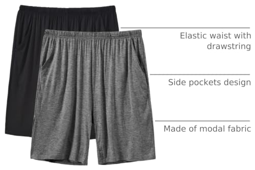 Image of JINSHI Men's Pajama Shorts Soft Comfortable Lightweight Elastic Drawstring Men Lounge Sleep Shorts with Pockets