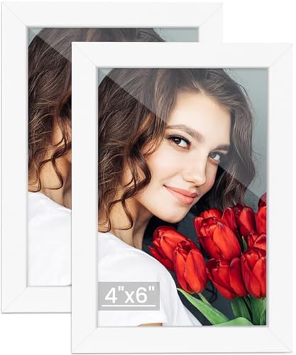 LBECUA 4x6 Picture Frame Set of 2, White Picture Frames, Wooden