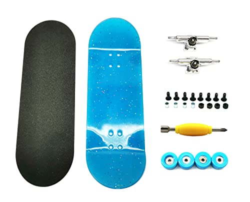 Saikoowa Glow Mini Finger Skateboards With Glitter Deck, Pro Fingerboard With Bearing Wheel And Foam Fingerboard Grip Tape 34Mm X 102Mm (Transparent Blue) #TOP2