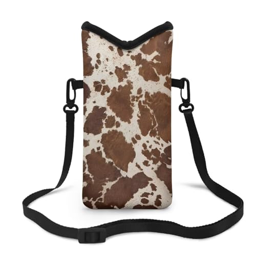 Image of Cellphone Purse Bag with Adjustable Strap Water-Resistant Shockproof Crossbody Mini Shoulder Handbags Portable Phone Sleeve Case for Women Men, 8 x 4 Inch, Brown Cow Print
