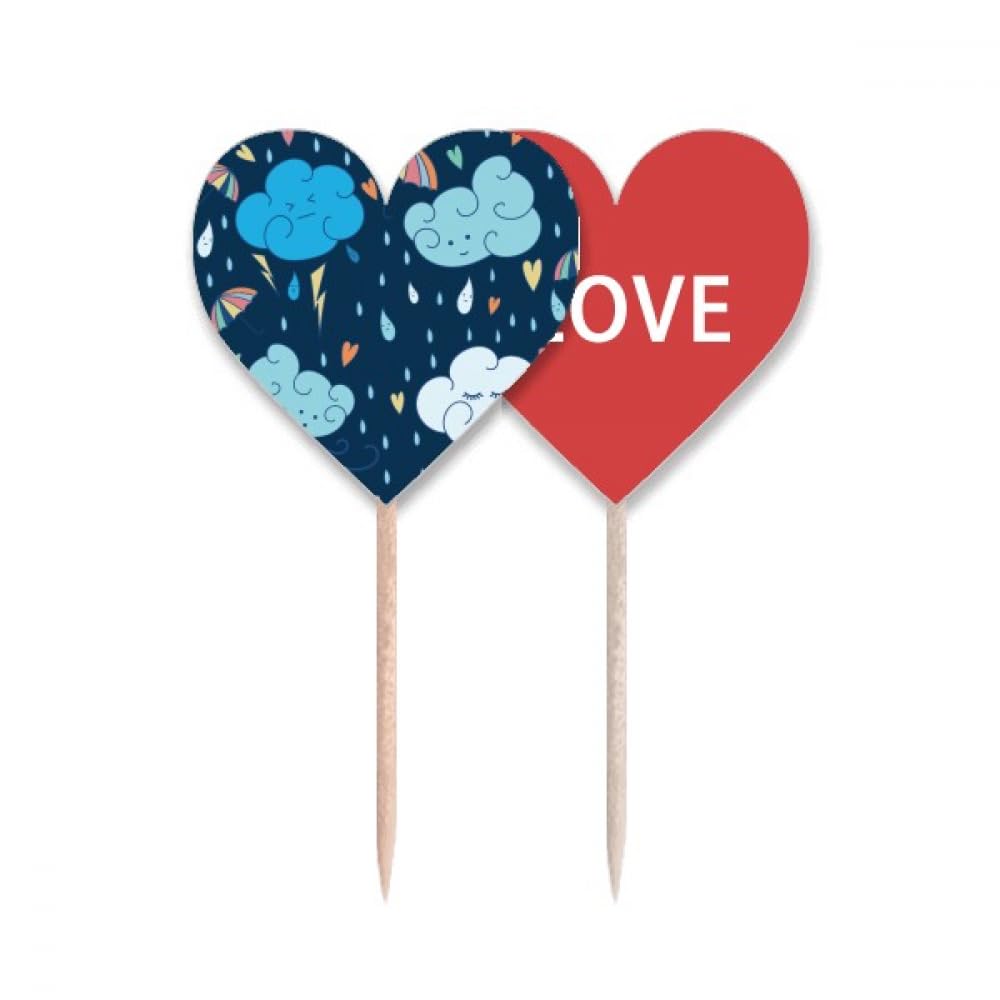 Pic à cupcakes en forme de cœur parapluie nuage pour décoration de muffins et gâteaux - Lot de 24