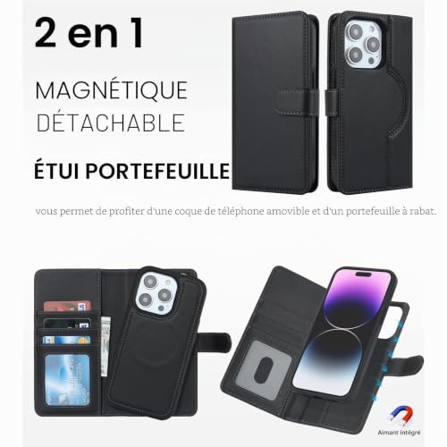 Protection housse en cuir iPhone 13 Pro Max pochette portefeuille Elteker noir - 2
