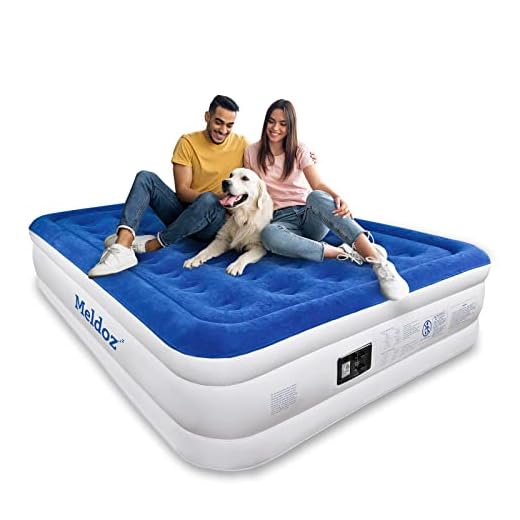 Meldoz Queen Air Mattress with Built-in Pump, Double High Blow Up Mattress for Home, Camping & Guest, 3 Mins Quick Inflate, Inflatable Air Bed with Water Resistant Flocked Top - 16 Inch