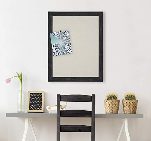 DesignOvation Beatrice Framed Linen Fabric Pinboard, 23" x 29", Distressed Black, Rustic Wall Organization