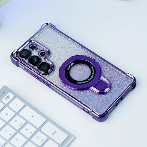Image of PEEPERLY Back Cover Case for Samsung Galaxy S23 Scratch Resistant Anti-Slip TPU Shockproof Protective Durable Glitter Guard Ring Bracket Case for Girls & Women(Purple)